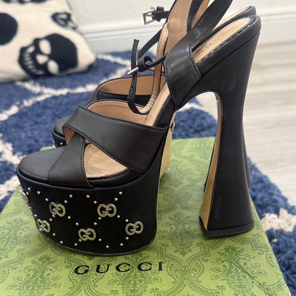 Gucci Black Platform Heels with logo 35 - Picture 4 of 6